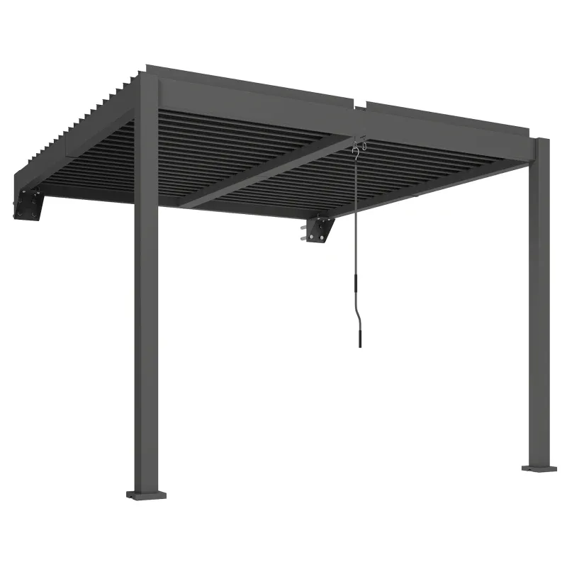 Pergola, Pavillon ca. 3x3 m Aluminium Terrassenüberdachung mit verstellbar Lamellendach | Wandmontage | Dunkelgrau