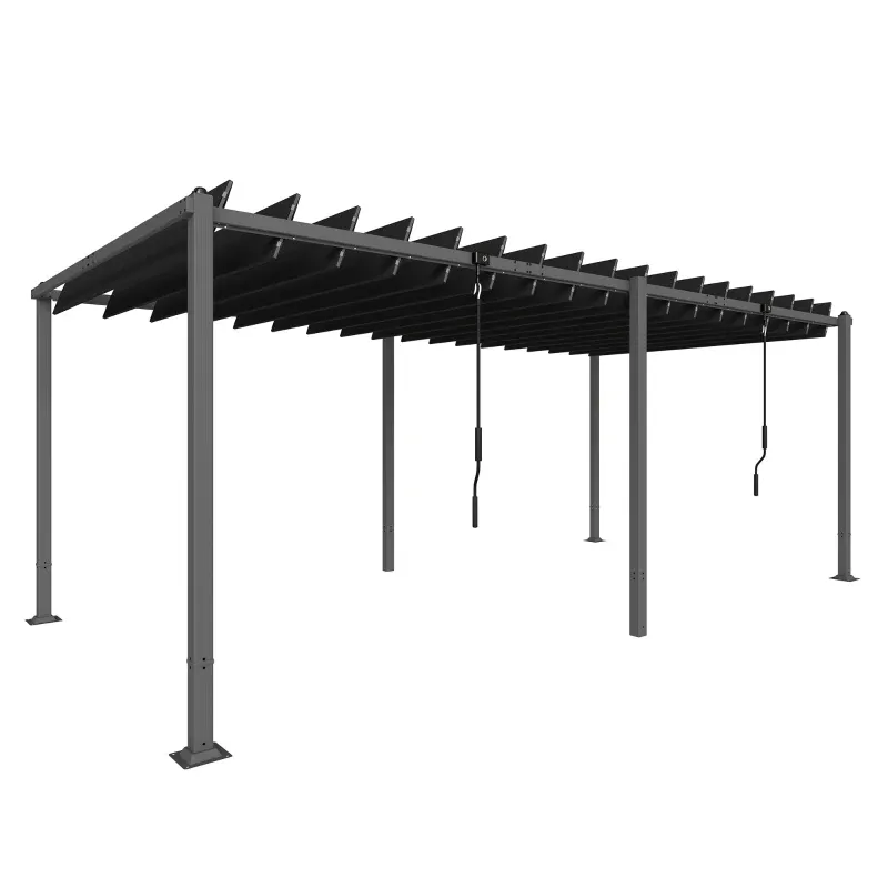 Grosse Pergola Gartenlaube mit verstellbarem Lamellendach 0-90° | Kapazität 11 Personen UV50+ | Grau 572 x 298 x 220 cm