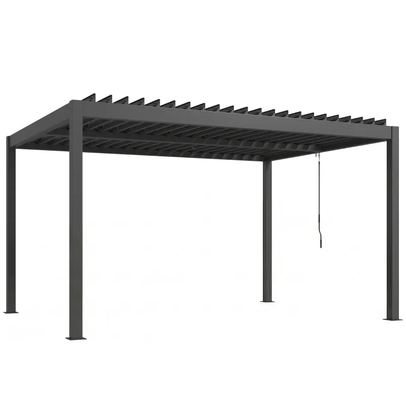 Bioklimatische Pergola, Pavillon 4x3m | Aluminium-Pergola, verstellbare Lamellen &amp; Kurbel | Dunkelgrau