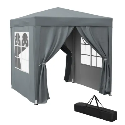 Gartenpavillon Faltzelt Barnum Pop-up 2 x 2 m | 4 abnehmbare Seitenwände 2 Fenster Transporttasche | Grau