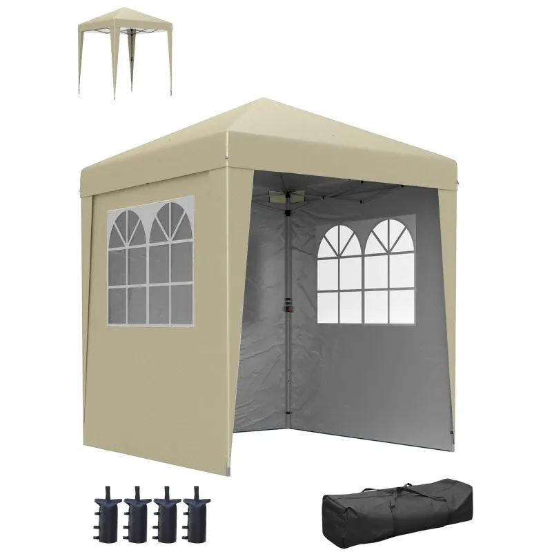 Faltbarer Pavillon Pop-up in Beige | Höhenverstellbare Seitenwände UV-Schutz 30+ 3 Seitenwänden