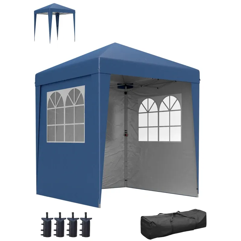 Faltbares Gartenpavillon Pop-up-Pavillon Höhenverstellbarer UV-Schutz 30+ 3 Seitenwände | Dunkelblau