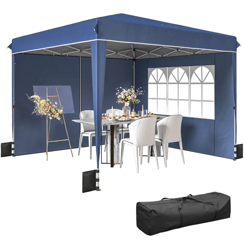 Pavillon 3 x3 m Wasserdicht höhenverstellbar Pop-up Faltpavillon mit 2 Seitenteilen | UV 50+ Faltbar | Dunkelblau