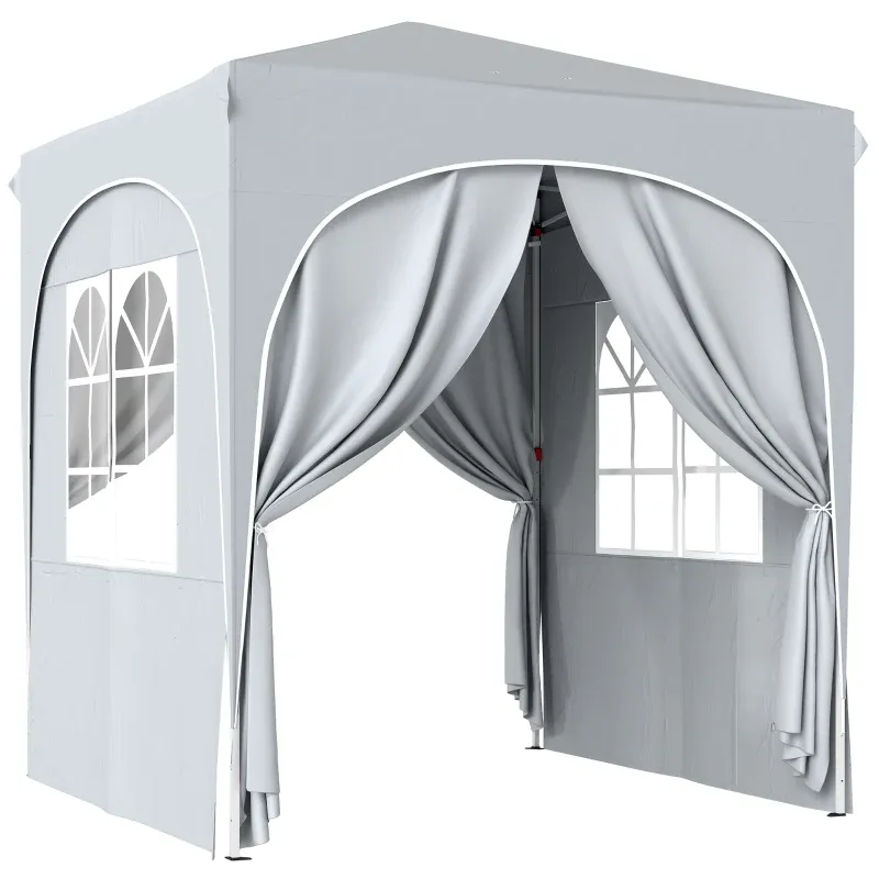 Gartenpavillon 2 x 2 m Pop-up Faltzelt höhenverstellbar UV50+ Schutz 4 Seitenwände Tasche | Hellgrau