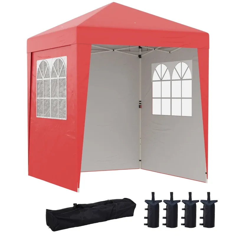 Höhenverstellbarer faltbarer Pop-up-Gartenpavillon UV-Schutz 30+ 3 Seitenwände | Rot