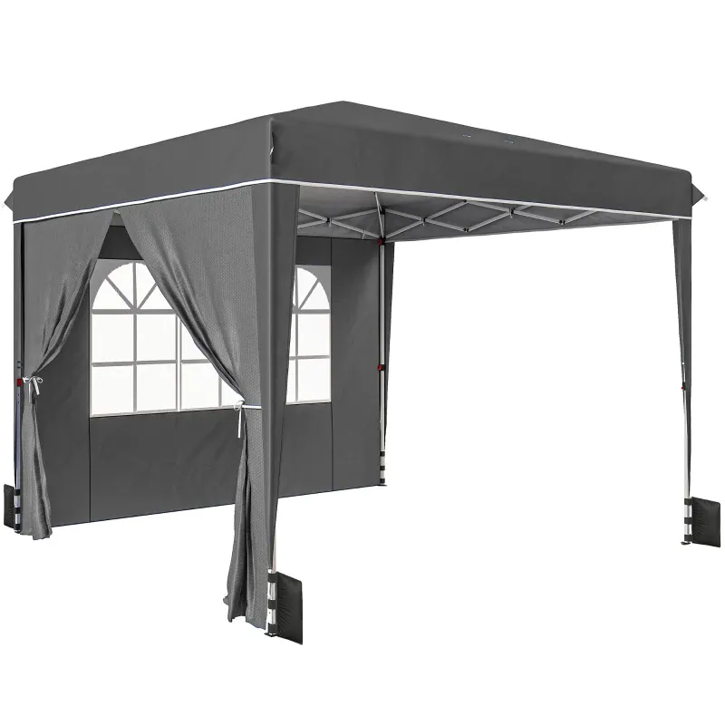 Garten-Faltpavillon 3x3m, Faltpavillon mit Seitenwänden | UV-Schutz 50+, Transporttasche | Grau