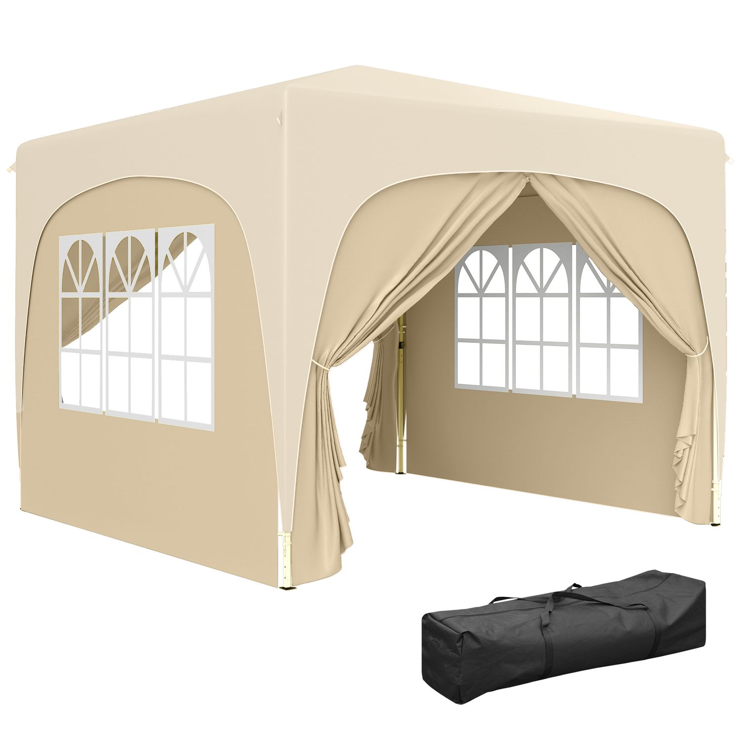 3 x 3 m Pop-up-Pavillon, Höhenverstellbares Gartenzelt | mit Rolltasche, UPF50+ | Sand