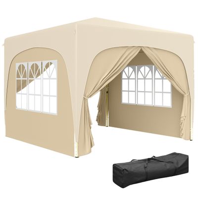 3 x 3 m Pop-up-Pavillon, Höhenverstellbares Gartenzelt | mit Rolltasche, UPF50+ | Sand