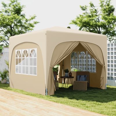 3 x 3 m Pop-up-Pavillon, Höhenverstellbares Gartenzelt | mit Rolltasche, UPF50+ | Sand