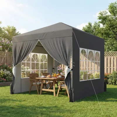Gartenpavillon 2,5 x 2,5 m Pop-up Faltpavillon höhenverstellbar UV50+ einfache Montage | dunkelgrau