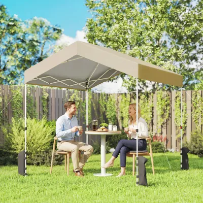 Klappbarer Pavillon 2,4x2,4 m Pop-up UPF50+ Zentralverschluss Höhenverstellbar Tragetasche Sandsäcke | Beige