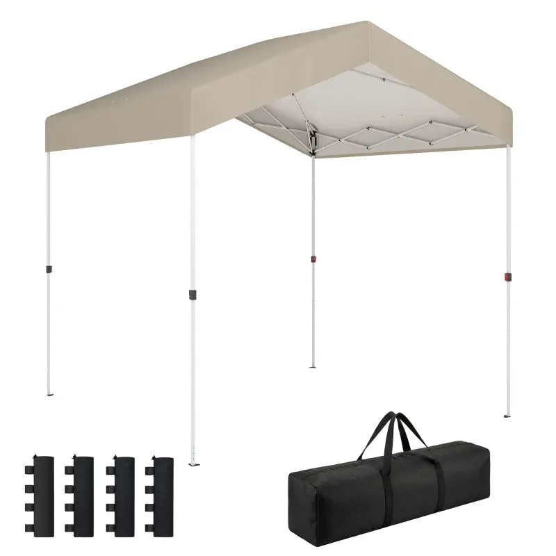 Klappbarer Pavillon 2,4x2,4 m Pop-up UPF50+ Zentralverschluss Höhenverstellbar Tragetasche Sandsäcke | Beige
