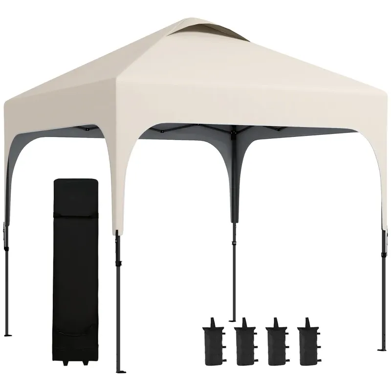 Tonnelle 2,5 x 2,5 m Garten-Pop-up-Pavillon faltbar, höhenverstellbares Oxford Anti-UV50+ Stahlgestell mit Transporttasche | Beige