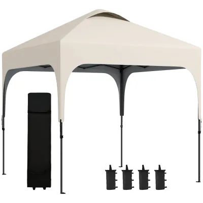 Tonnelle 2,5 x 2,5 m Garten-Pop-up-Pavillon faltbar, höhenverstellbares Oxford Anti-UV50+ Stahlgestell mit Transporttasche | Beige