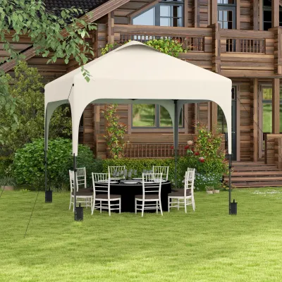 Tonnelle 2,5 x 2,5 m Garten-Pop-up-Pavillon faltbar, höhenverstellbares Oxford Anti-UV50+ Stahlgestell mit Transporttasche | Beige