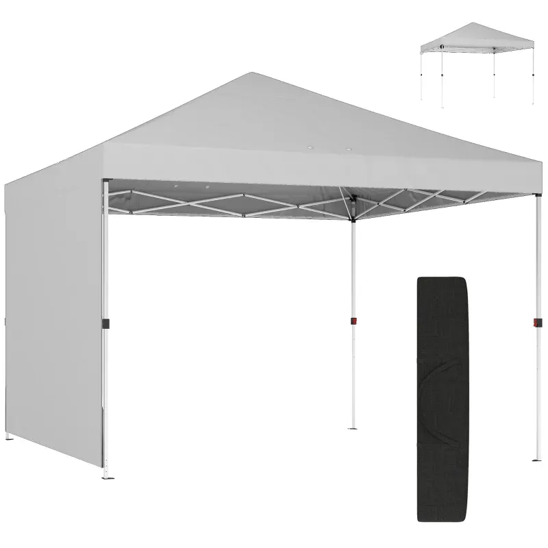 Faltpavillon Pop-up 3x3 m mit Seitenwand UPF50+ Höhenverstellbar Zentralmechanik Transporttasche | Weiss