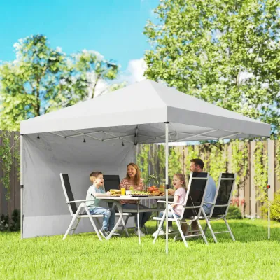 Faltpavillon Pop-up 3x3 m mit Seitenwand UPF50+ Höhenverstellbar Zentralmechanik Transporttasche | Weiss