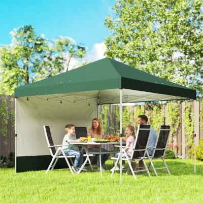 Faltzelt Pop-up 3x3 m mit Seitenwand UPF50+ Höhenverstellbar Zentraler Hub Transporttasche | Grün