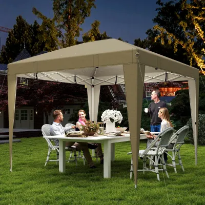 Gartenpavillon 3 x 3 m mit Beleuchtung Pop-up Faltzelt Transporttasche | Creme