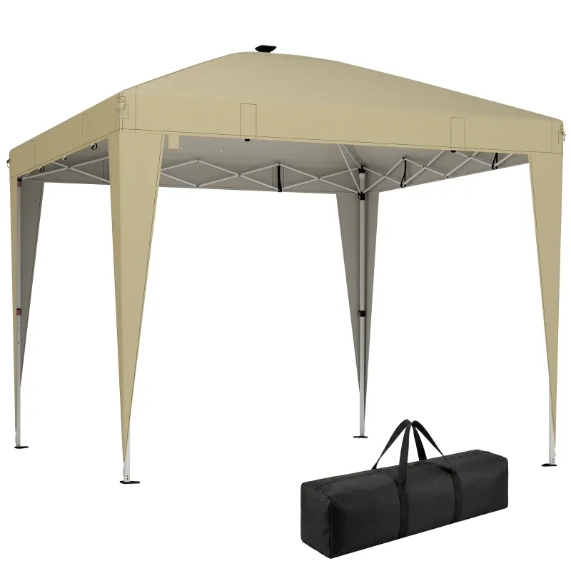 Gartenpavillon 3 x 3 m mit Beleuchtung Pop-up Faltzelt Transporttasche | Creme