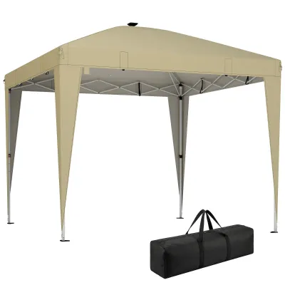 Gartenpavillon 3 x 3 m mit Beleuchtung Pop-up Faltzelt Transporttasche | Creme