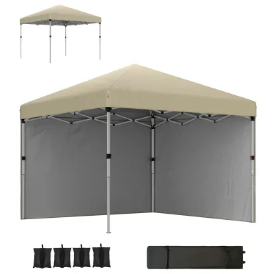 Gartenpavillon Pop-Up faltbar höhenverstellbarer Pavillon UV 30+ 2 Seitenwände inkl. Tragetasche | Beige