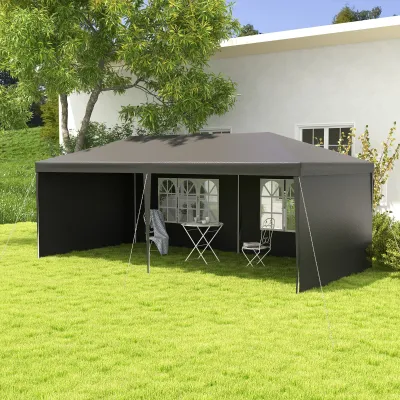 Gartenpavillon 6x3m mit 4 Seitenteilen und 2 Sichtfenstern | Pavillon für Aussenbereich, Partys & Events | Grau