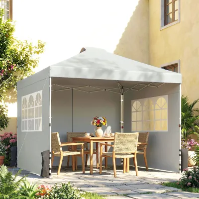 Pavillon ca. 3x3 m Wasserdicht Höhenverstellbar Pop-up Faltpavillon mit 3 Seitenwänden Fenster Lüftung | UV 50+ Hellgra