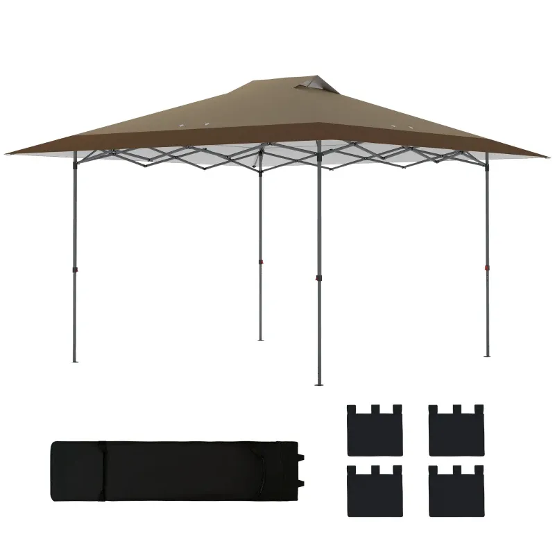 Klapp-Pop-up-Pavillon 4x4 m mit Zentralverriegelung UPF50+ Höhenverstellbar Sandsäcke und Rolltasche | Beige und Braun