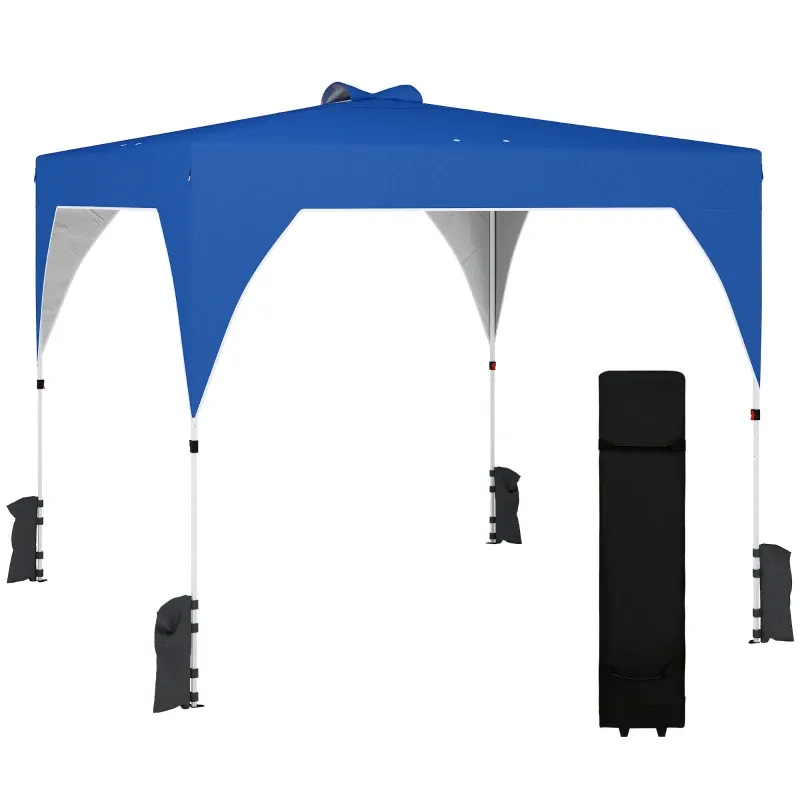 Pop-up Faltpavillon 3x3 m mit Zentralverriegelung Höhenverstellbar Transporttasche mit Rollen und Sandsäcken | Blau