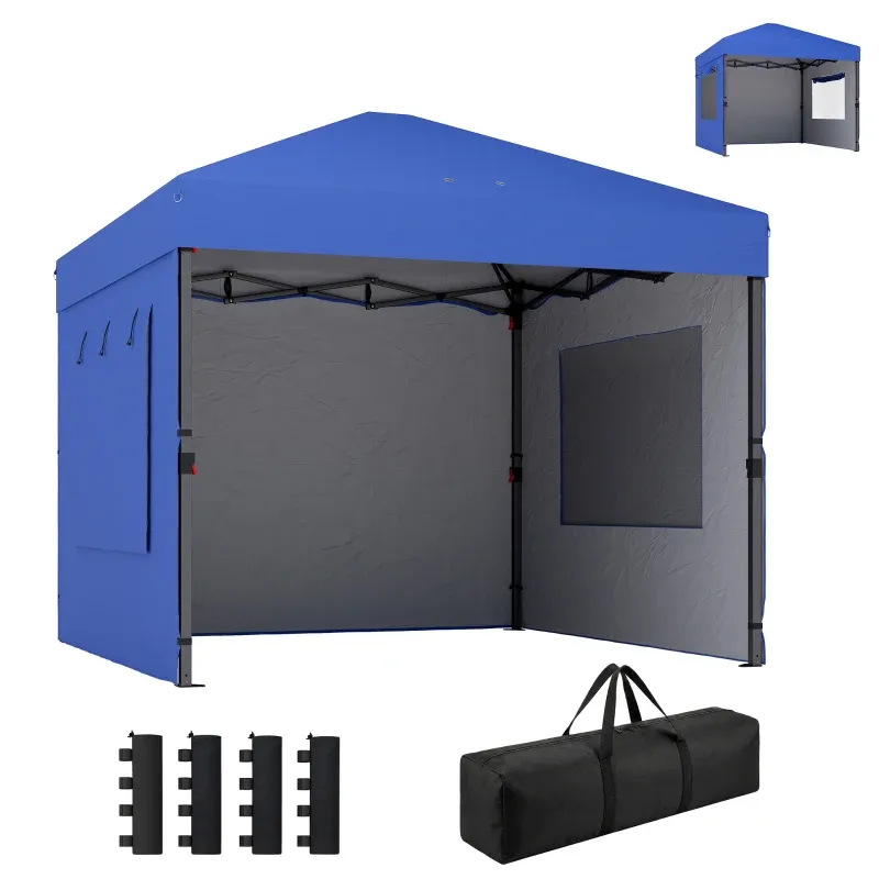 Faltpavillon Pop-up 300x300 cm mit 3 Seitenwänden 2 Fenstern Höhenverstellbar UPF50+ Transporttasche und Sandsäcke | Blau