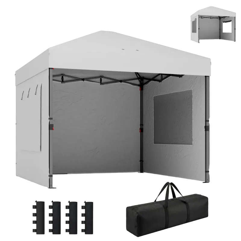 Faltpavillon Pop-up 3x3 m mit 3 Seiten, 2 Fenstern, Höhenverstellbar, UPF50+, Transporttasche und Sandsäcken | Weiss