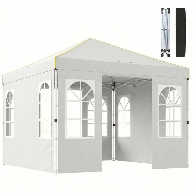 Faltpavillon 3x3 m Pop-up mit UPF50+ 4 abnehmbare Seitenteile Höheneinstellbar und Tragetasche | Weiss