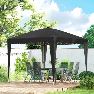 Pavillon 3x3 m Faltbar Pop-Up, höhenverstellbar, UV50+ Gartenpavillon mit zentraler Leuchte & USB, Fernbedienung, Tragetasche | Schwarz