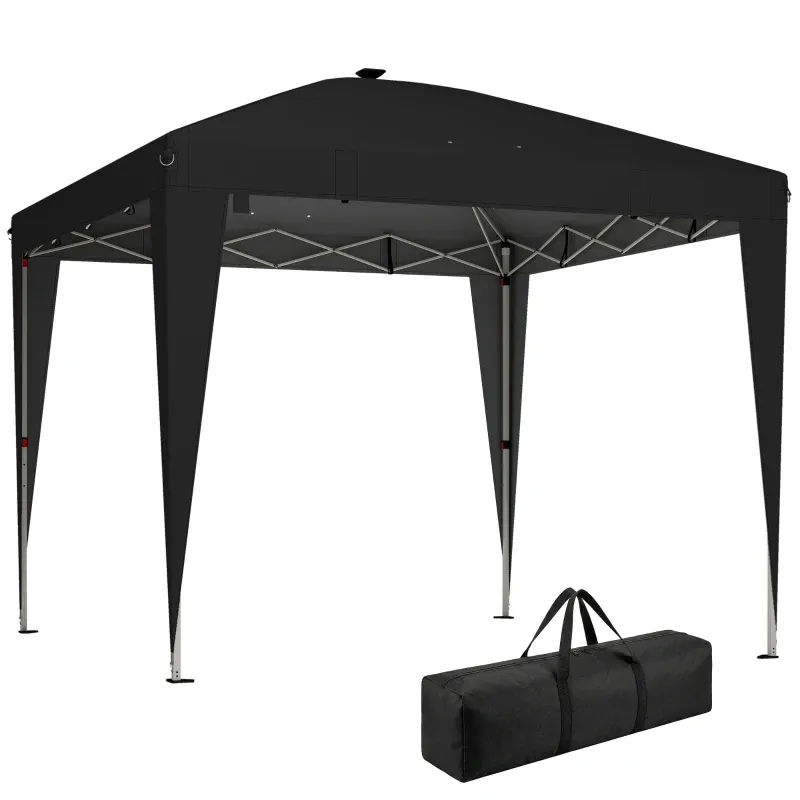 Pavillon 3x3 m Faltbar Pop-Up, höhenverstellbar, UV50+ Gartenpavillon mit zentraler Leuchte &amp; USB, Fernbedienung, Tragetasche | Schwarz