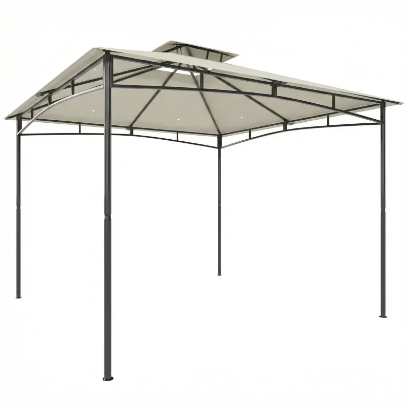 Pavillon 3x3m Wasserabweisend Stabil Winterfest Gartenpavillon mit zurückziehbar Obenrahmen Doppeldach | Cremeweiss