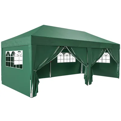 Pavillon ca. 6x3m Stabil Winterfest Pop-up Faltpavillon mit Fenster, Seitenteilen UV Schutz