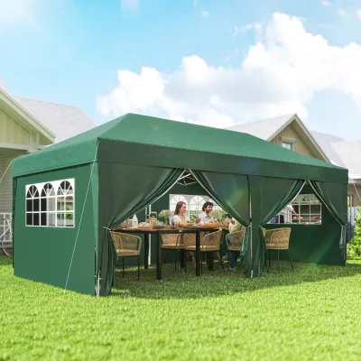 Pavillon ca. 6x3m Stabil Winterfest Pop-up Faltpavillon mit Fenster, Seitenteilen UV Schutz