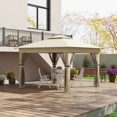 Pavillon 3,3x3,3m Wasserabweisend Pop-up Faltpavillon mit LED, Doppeldach, Moskitonetz 4 Seitenteilen Tasche