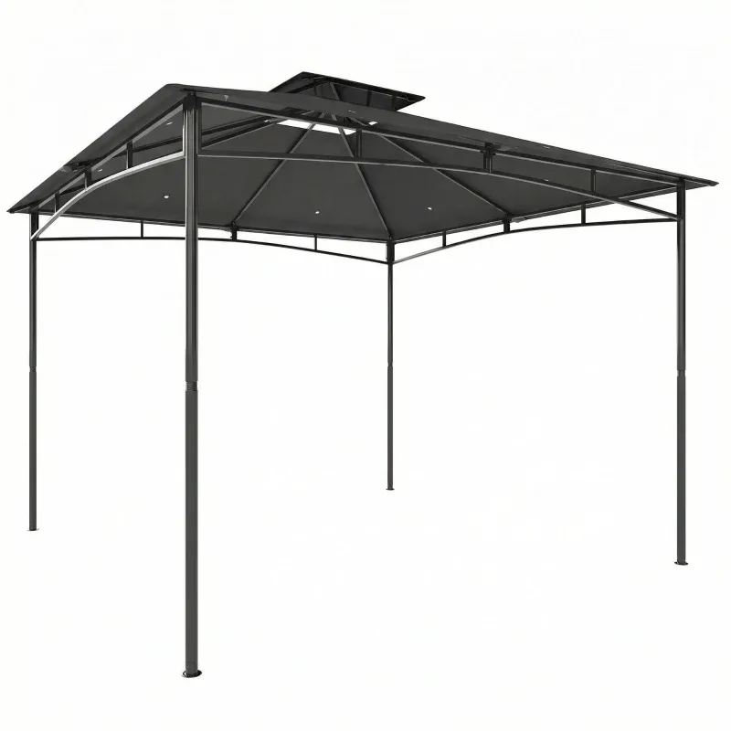 Pavillon 3x3m Wasserabweisend Stabil Winterfest Gartenpavillon mit zurückziehbar Obenrahmen Doppeldach | Dunkelgrau