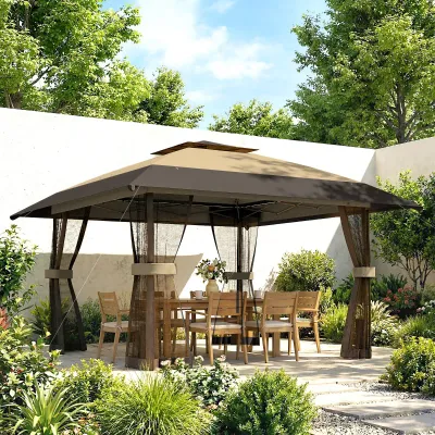 Faltpavillon Garten-Pop-up mit Moskitonetzen, 4x4 m | Khaki