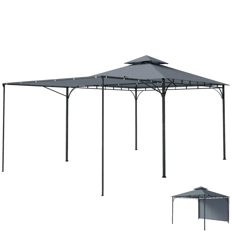 Pavillon 3,2x3,2 m Stabil Winterfest Gartenpavillon mit ausziehbaren Dachüberstand, Doppeldach | Dunkelgrau