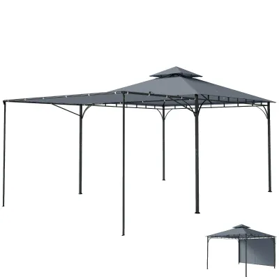 Pavillon 3,2x3,2 m Stabil Winterfest Gartenpavillon mit ausziehbaren Dachüberstand, Doppeldach | Dunkelgrau