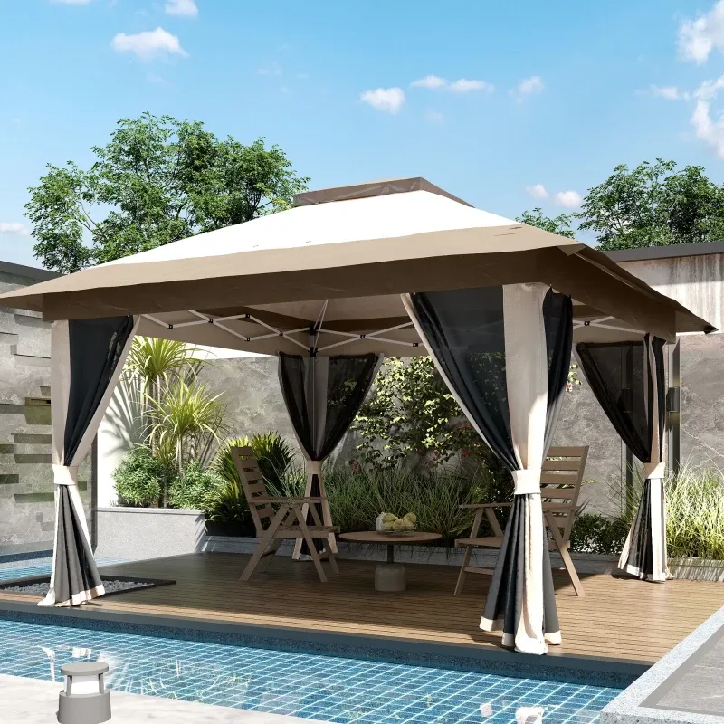 Faltpavillon 3,6x3,6 m mit Netzseiten UPF50+ höhenverstellbar Rolltasche und Sandsäcke | Beige