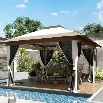 Faltpavillon 3,6x3,6 m mit Netzseiten UPF50+ höhenverstellbar Rolltasche und Sandsäcke | Beige