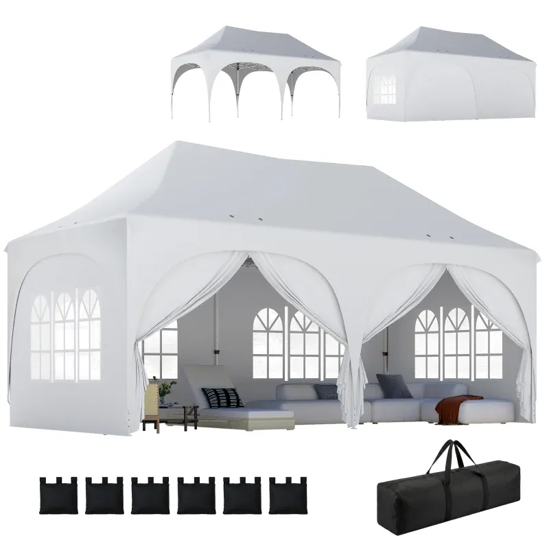 3 x 6 m Pop-Up-Pavillon mit Seitenwänden, 6 Sandsäcken, höhenverstellbarem Dach, mit Tragetasche