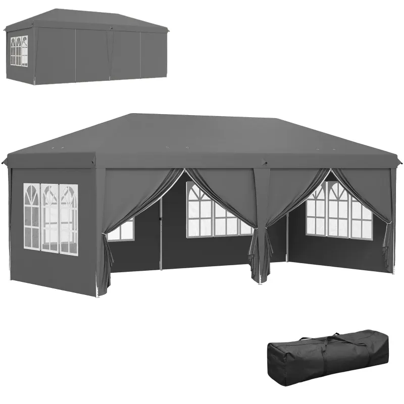 Gartenpavillon Faltpavillon Abnehmbare Seiten, 3x6m | Dunkelgrau