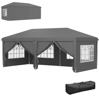 Gartenpavillon Faltpavillon Abnehmbare Seiten, 3x6m | Dunkelgrau
