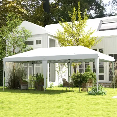 Gartenpavillon 6 x 3 m Pop-up-Falt-Pavillon mit inkludierter Tragetasche, Epoxidstahl, dichtes Oxford-Polyester | Weiss