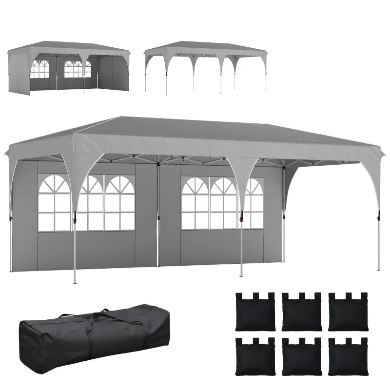 Faltpavillon 3x6 m mit Seitenwänden und verstellbarer Höhe, UV-Schutz 50+ | Hellgrau